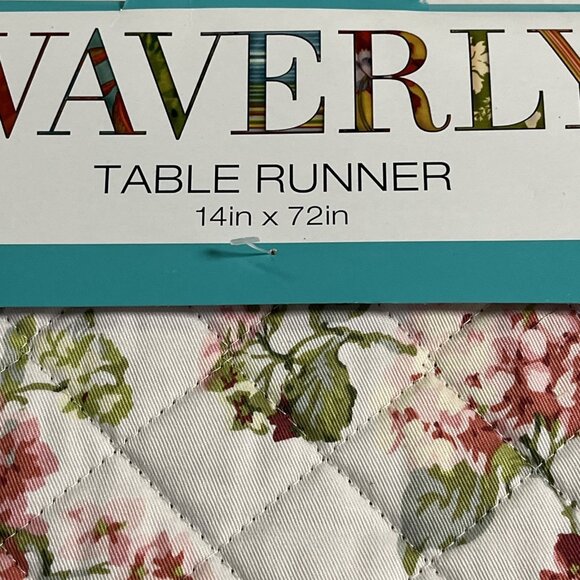 Waverly Quilted Table Runner Pink‎ Hydrangea Reversible Striped French Country - Picture 4 of 10